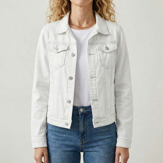 Veste en Denim Col Revers Poches Poitrine pour Femme