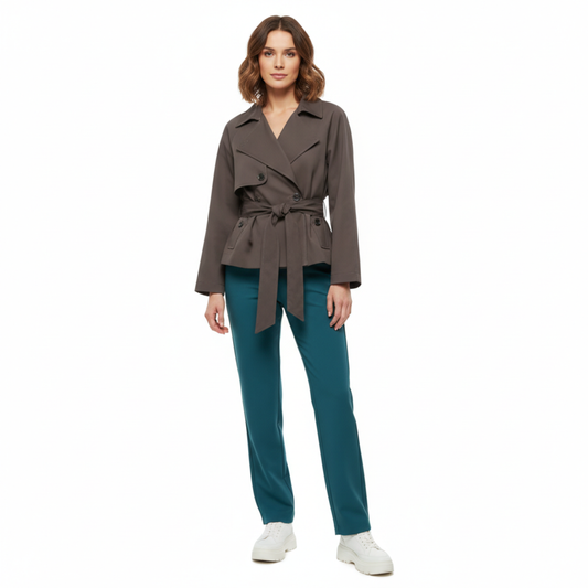 Trench Court Col Rabattu Ceinture Nouée pour Femme