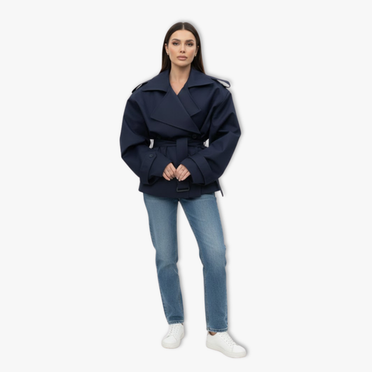 Trench Court Revers Laçage à la Taille pour Femme