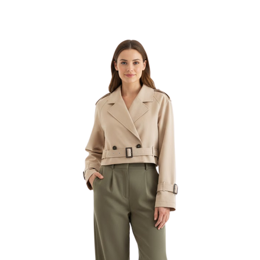 Trench Court Double Boutonnage Ceinture Ajustable pour Femme