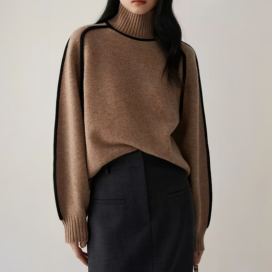 Pull Col Roulé à Liseré Contrasté pour Femme