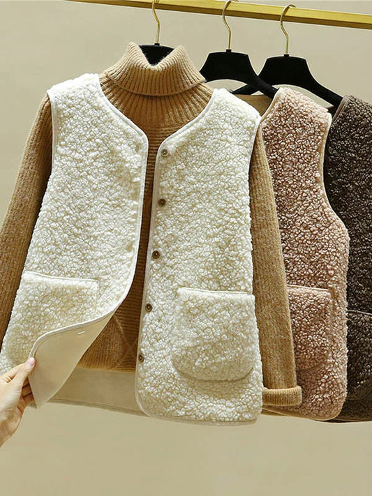 Gilet Sans Manches en Laine d'Agneau pour Femme