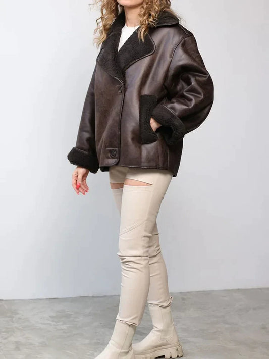 Veste en Similicuir Silhouette Vintage pour Femme