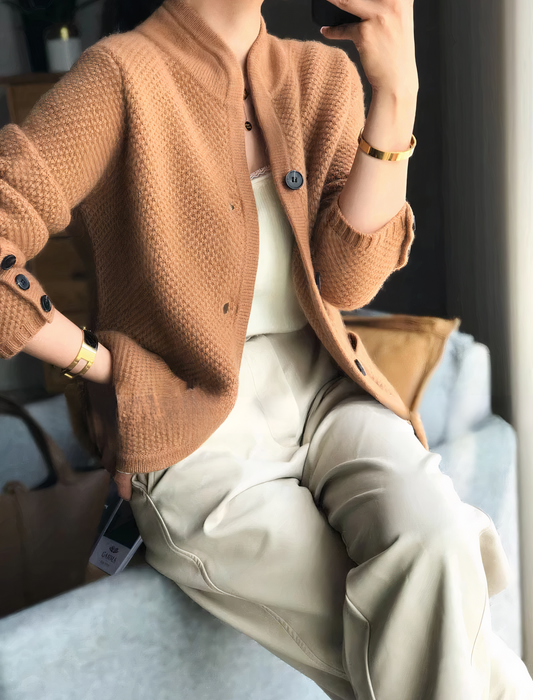 Cardigan Boutonné Matière Texturée pour Femme