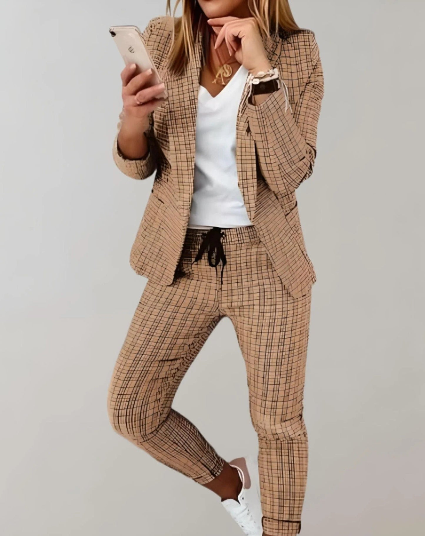 Ensemble Blazer Léger Pantalon Cordon de Serrage pour Femme