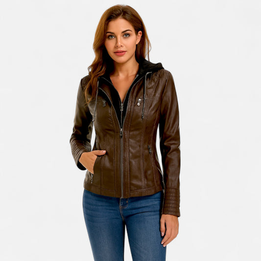 Veste en Cuir Pleine Fleur Coupe Ajustée pour Femme
