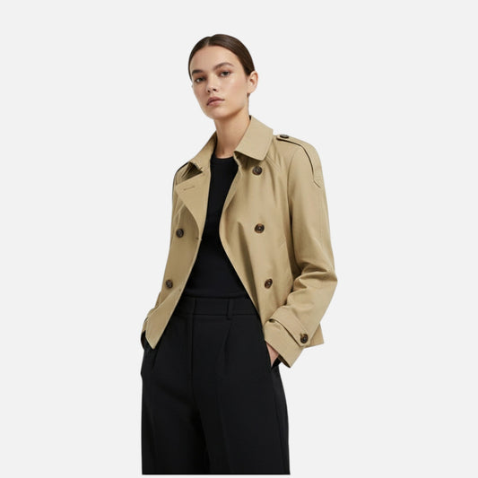 Trench Court Double Boutonnage Col Montant pour Femme