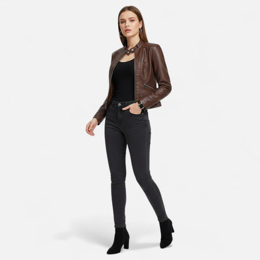 Veste en Similicuir Premium Coupe Classique pour Femme