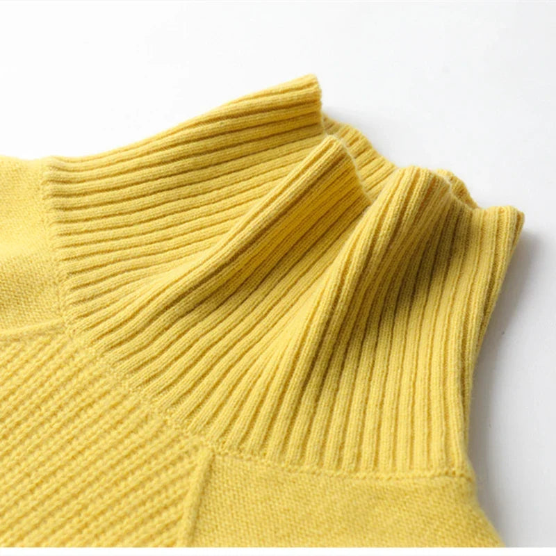 Pull Col Roulé Motif Losange Tricoté Main pour Femme