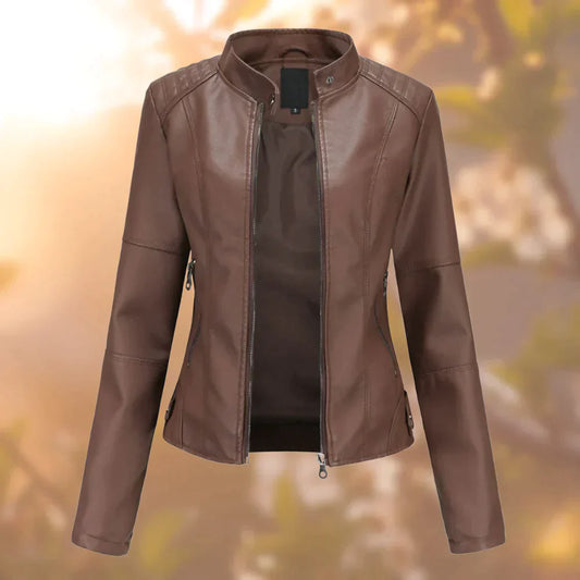 Veste en Similicuir Col Court Zippée pour Femme
