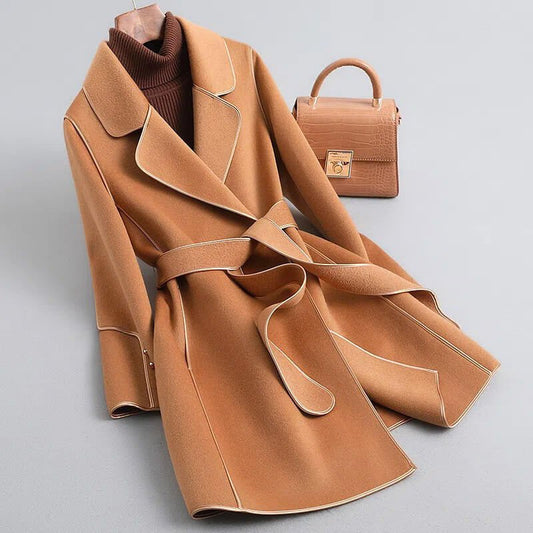 Trench-Coat en Laine Vierge Ceinture Nouée pour Femme