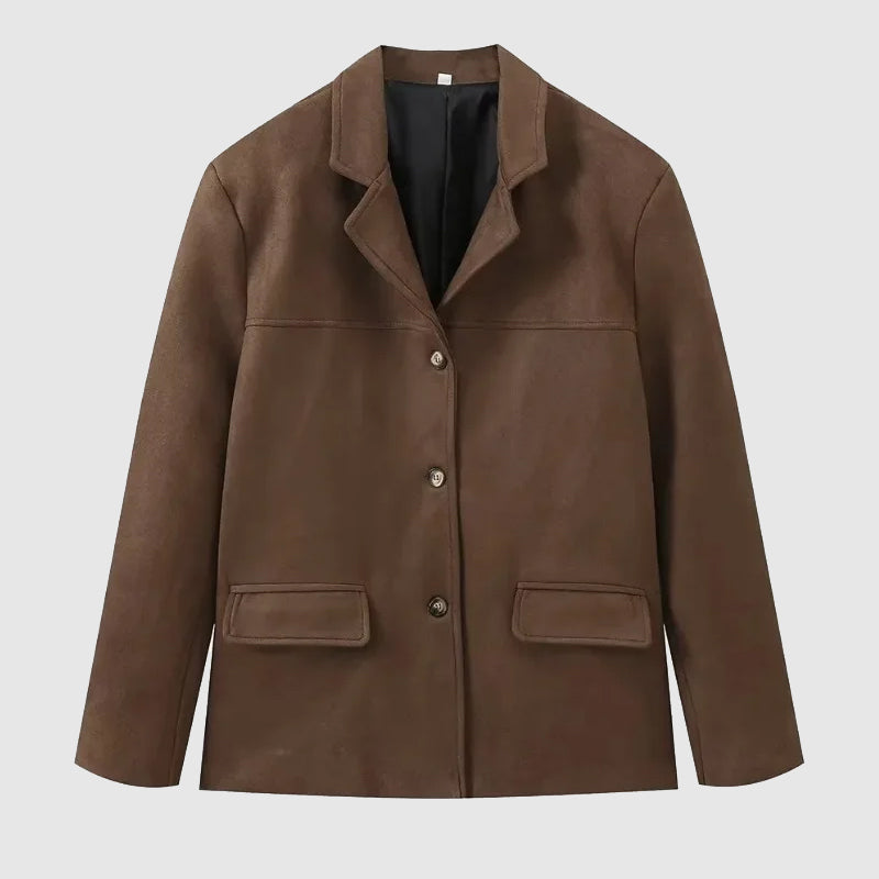 Veste en Suédine Col Tailleur Boutonnée pour Femme