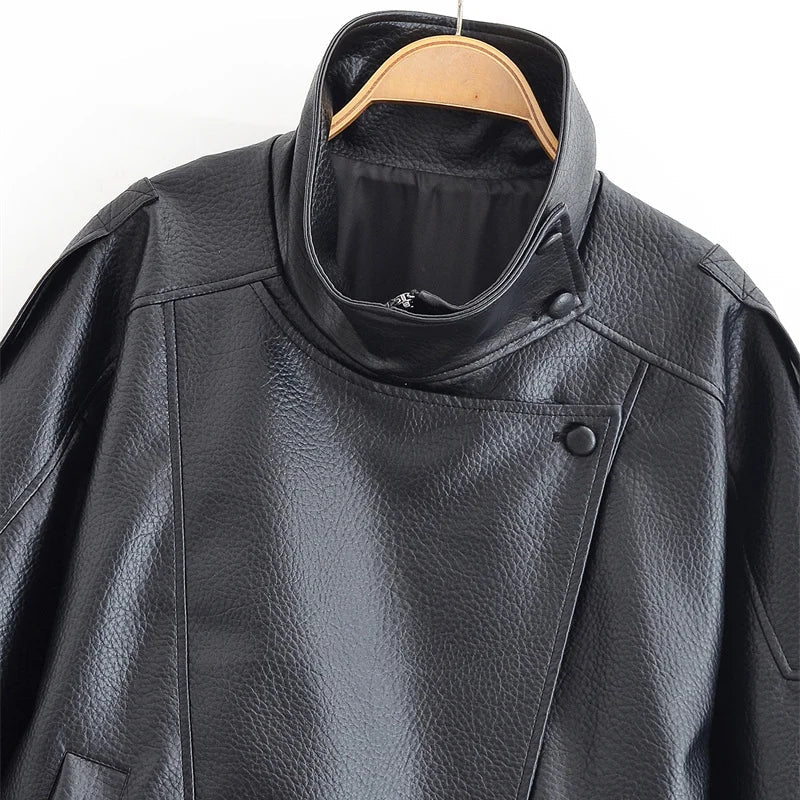 Veste en Similicuir Style Motard Manches Longues pour Femme