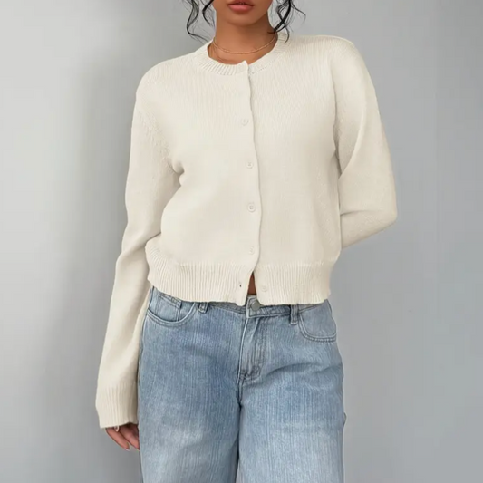 Cardigan Court Boutonné Col Rond pour Femme