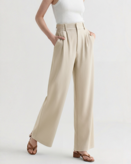 Pantalon Jambe Large Taille Structurée pour Femme