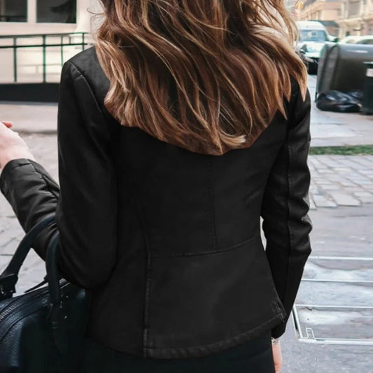 Veste en Similicuir Col Montant Zippée pour Femme