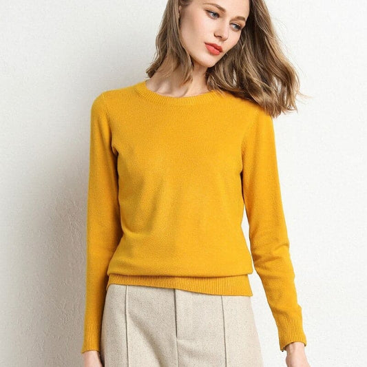Pull en Mélange de Cachemire Col Rond Côtelé pour Femme