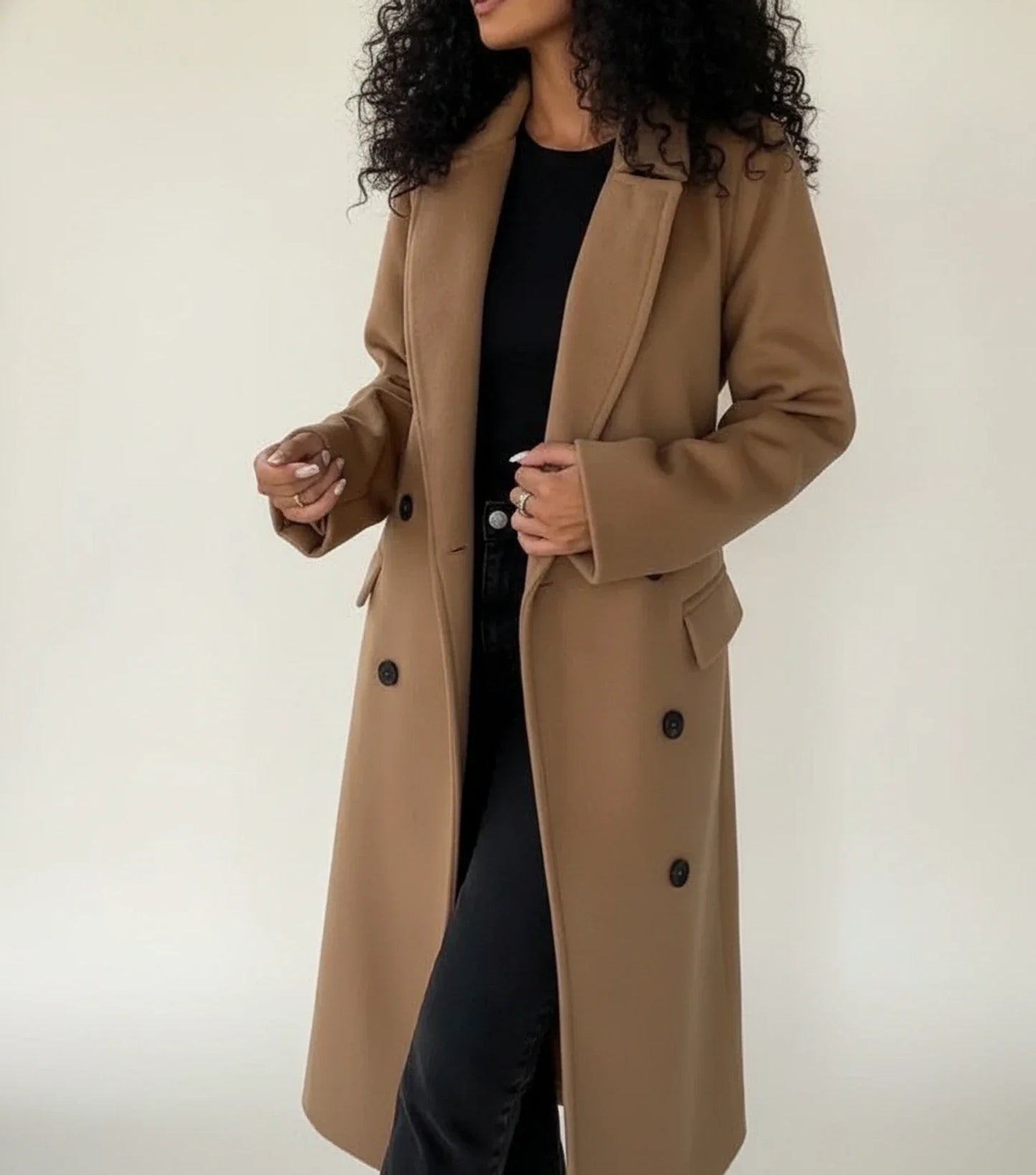 Manteau Mi-Long Ceinturé Double Boutonnage pour Femme