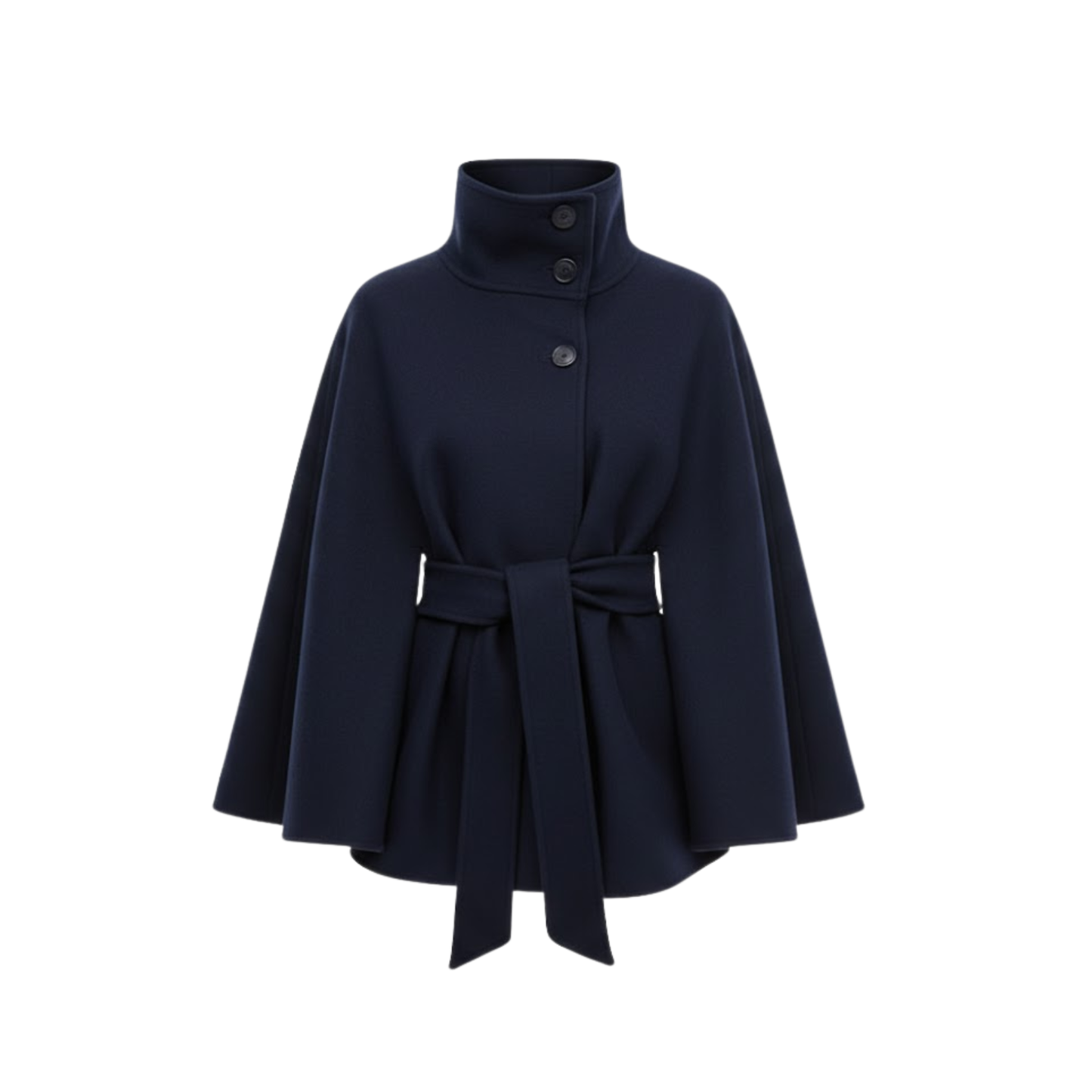 Manteau Cape Structuré Col Montant Ceinturé pour Femme