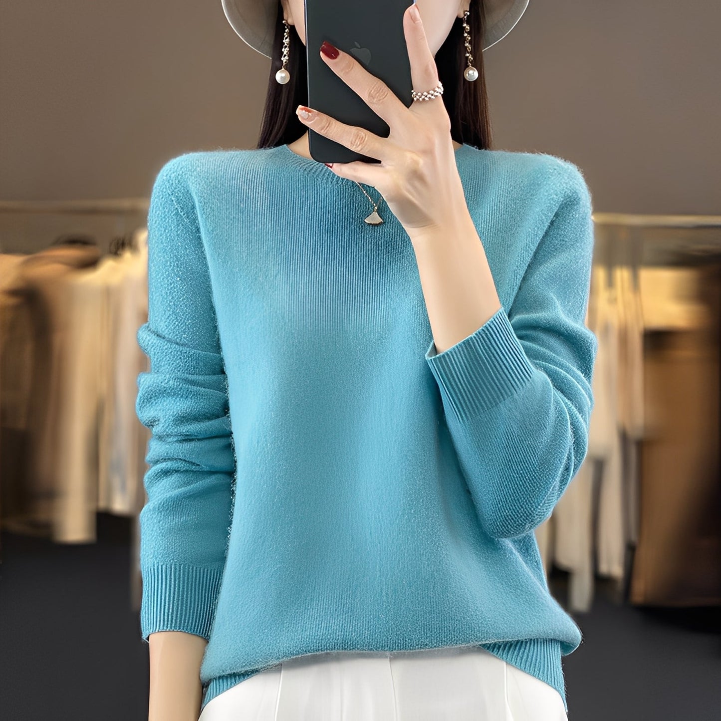 Pull Col Rond Coupe Sophistiquée pour Femme