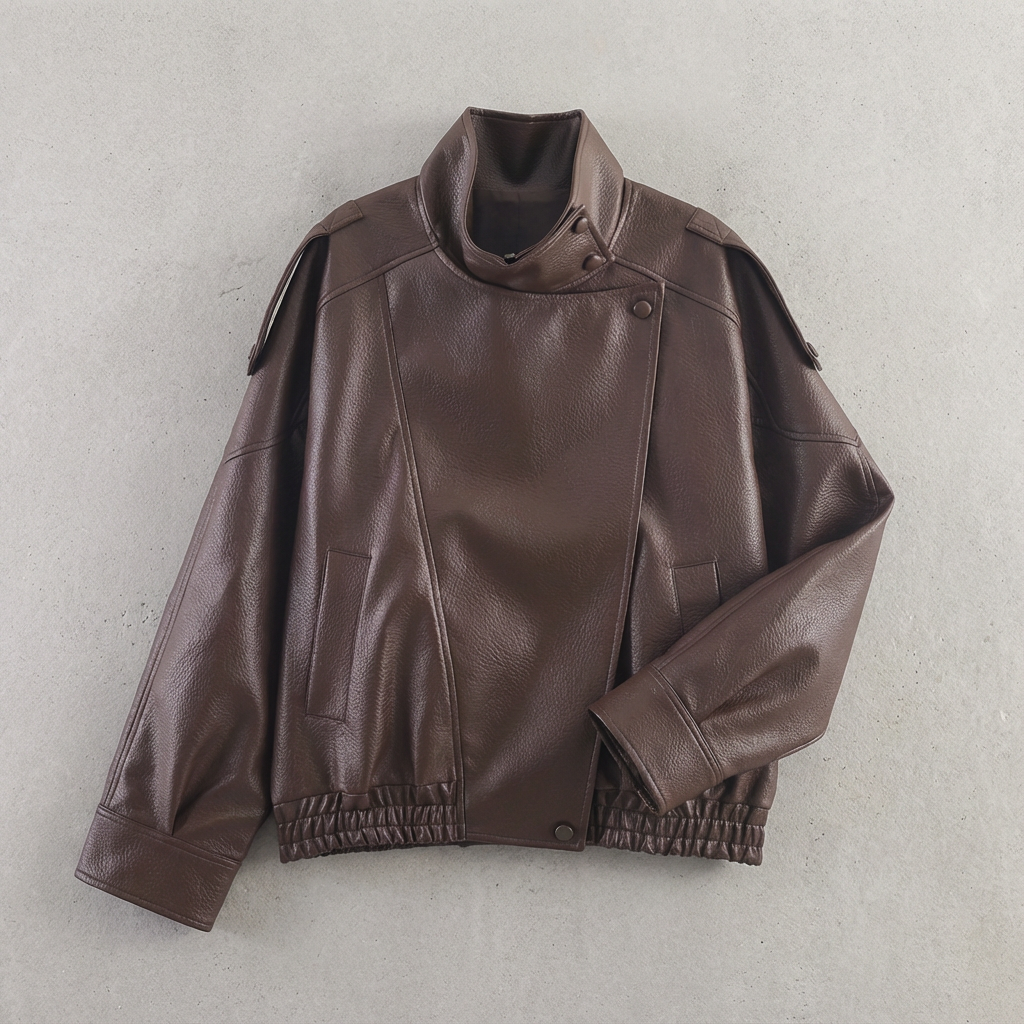 Veste en Similicuir Style Motard Manches Longues pour Femme