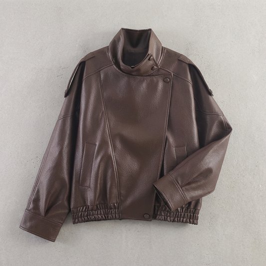 Veste en Similicuir Style Motard Manches Longues pour Femme