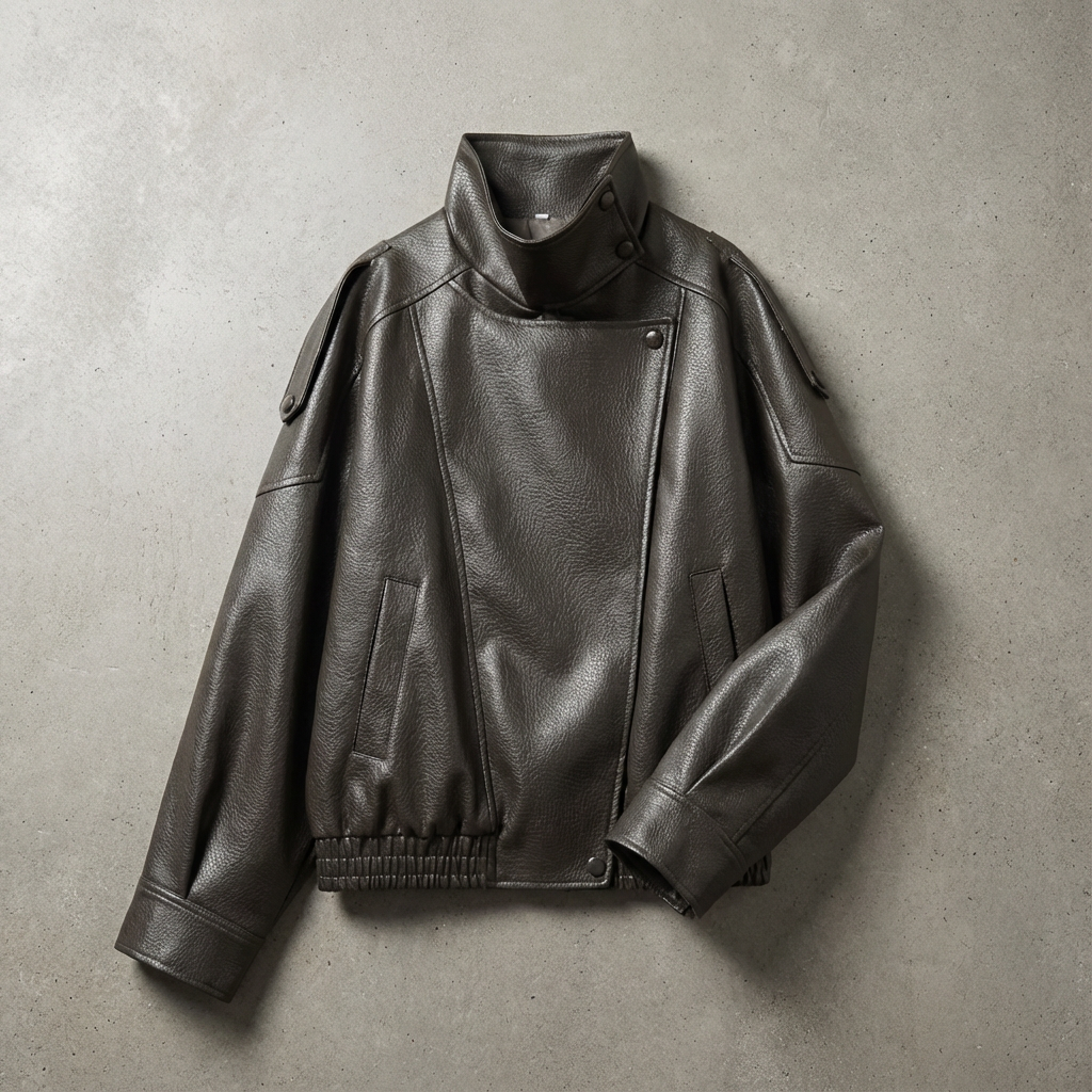 Veste en Similicuir Style Motard Manches Longues pour Femme