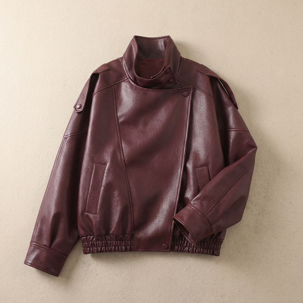 Veste en Similicuir Style Motard Manches Longues pour Femme