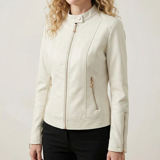 Veste en Similicuir Style Motard Boutons Décoratifs pour Femme