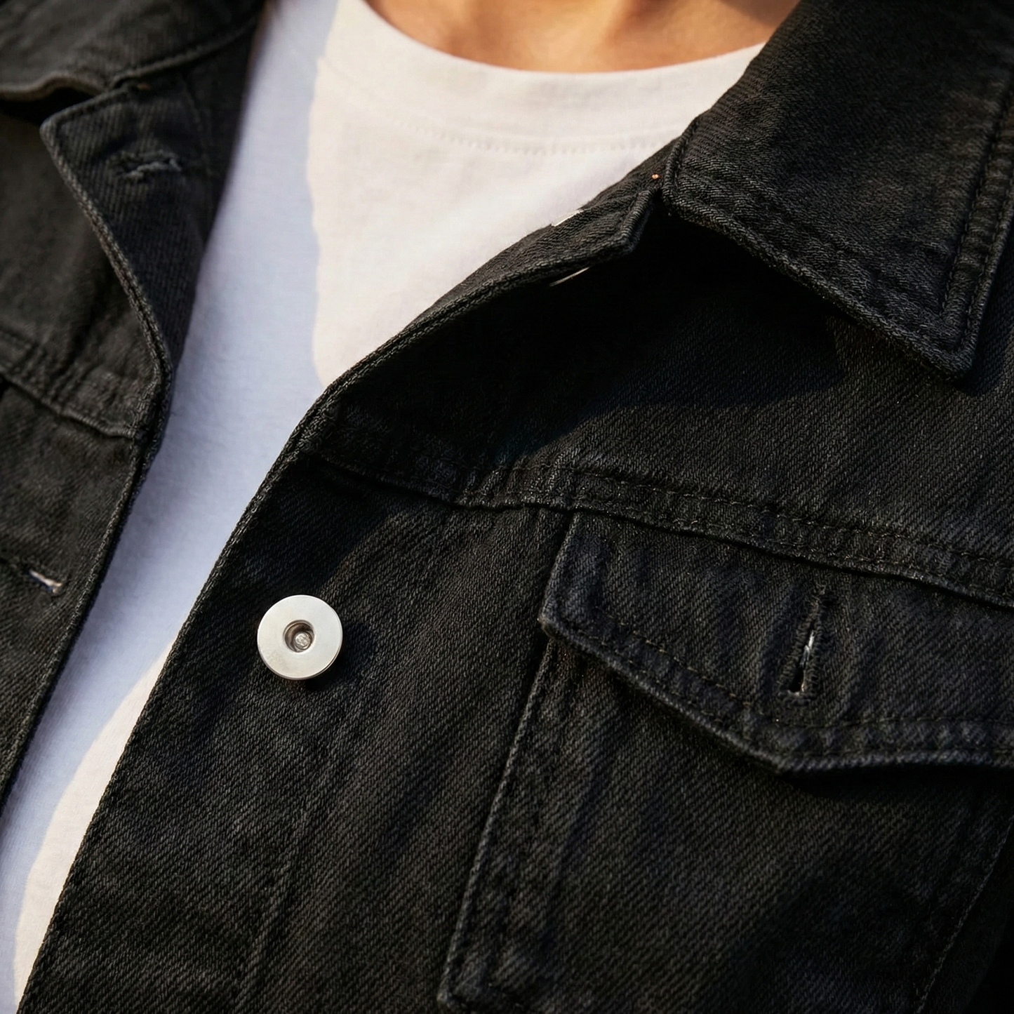 Veste en Denim Col Revers Poches Poitrine pour Femme