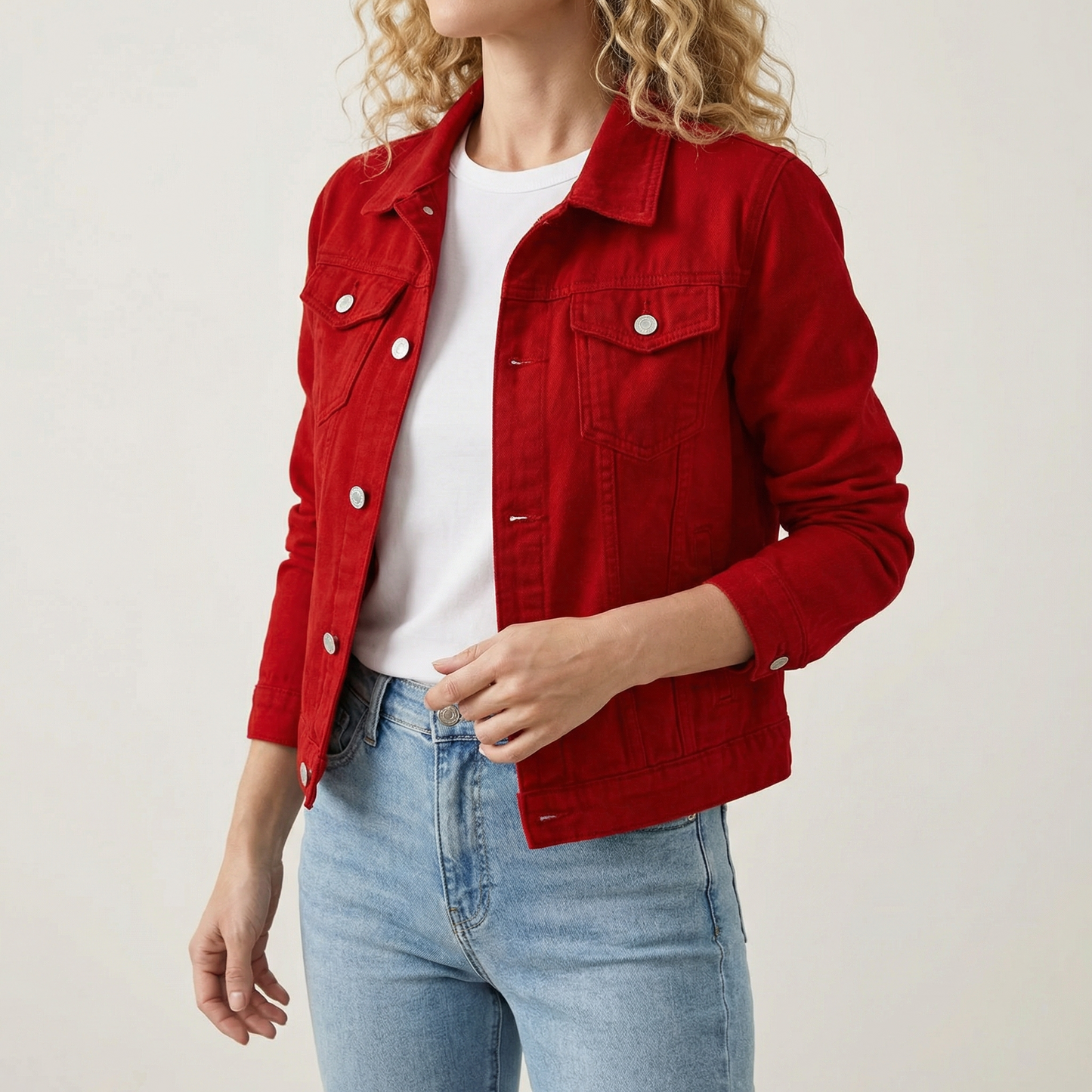 Veste en Denim Col Revers Poches Poitrine pour Femme