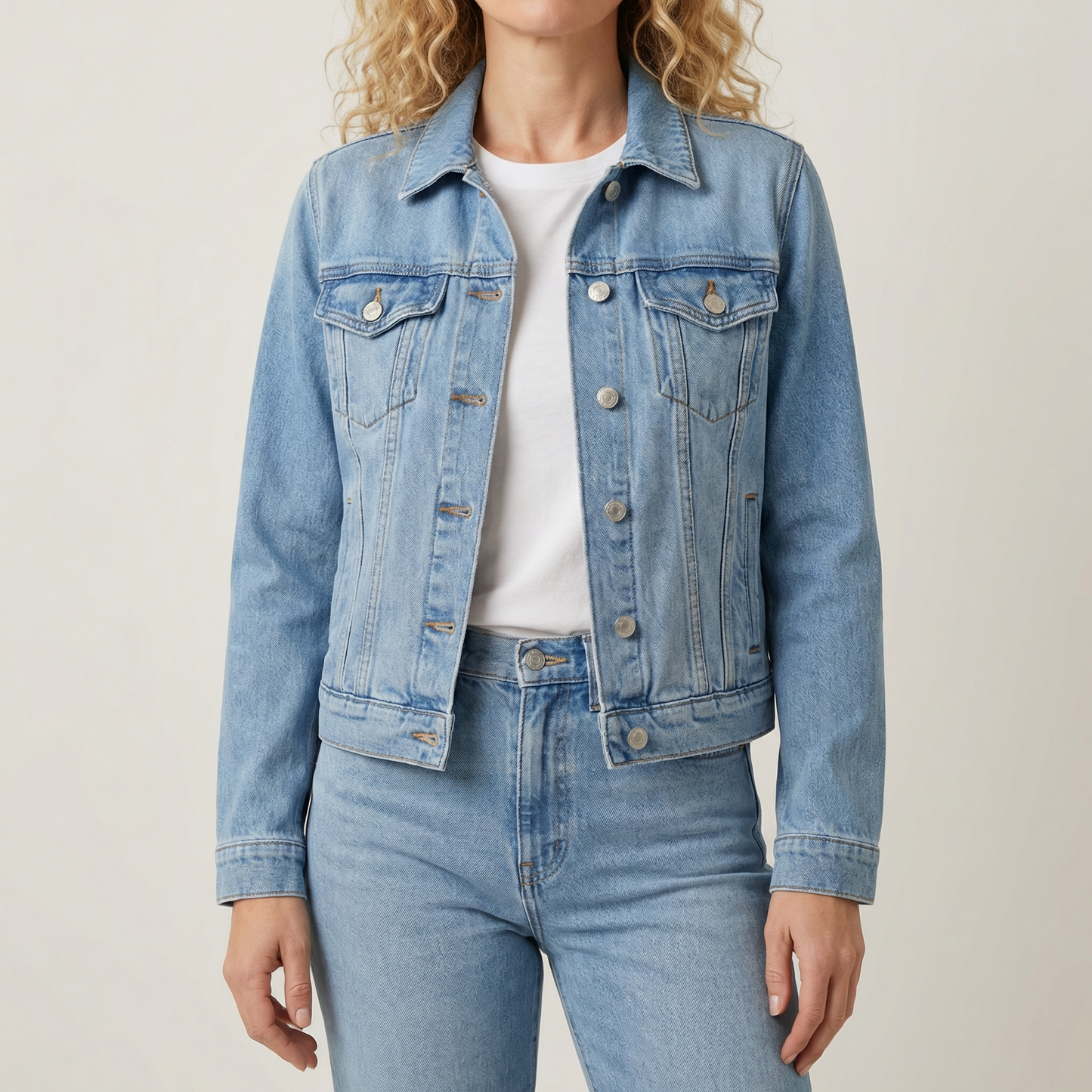 Veste en Denim Col Revers Poches Poitrine pour Femme
