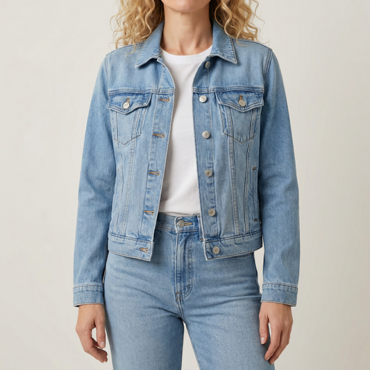Veste en Denim Col Revers Poches Poitrine pour Femme