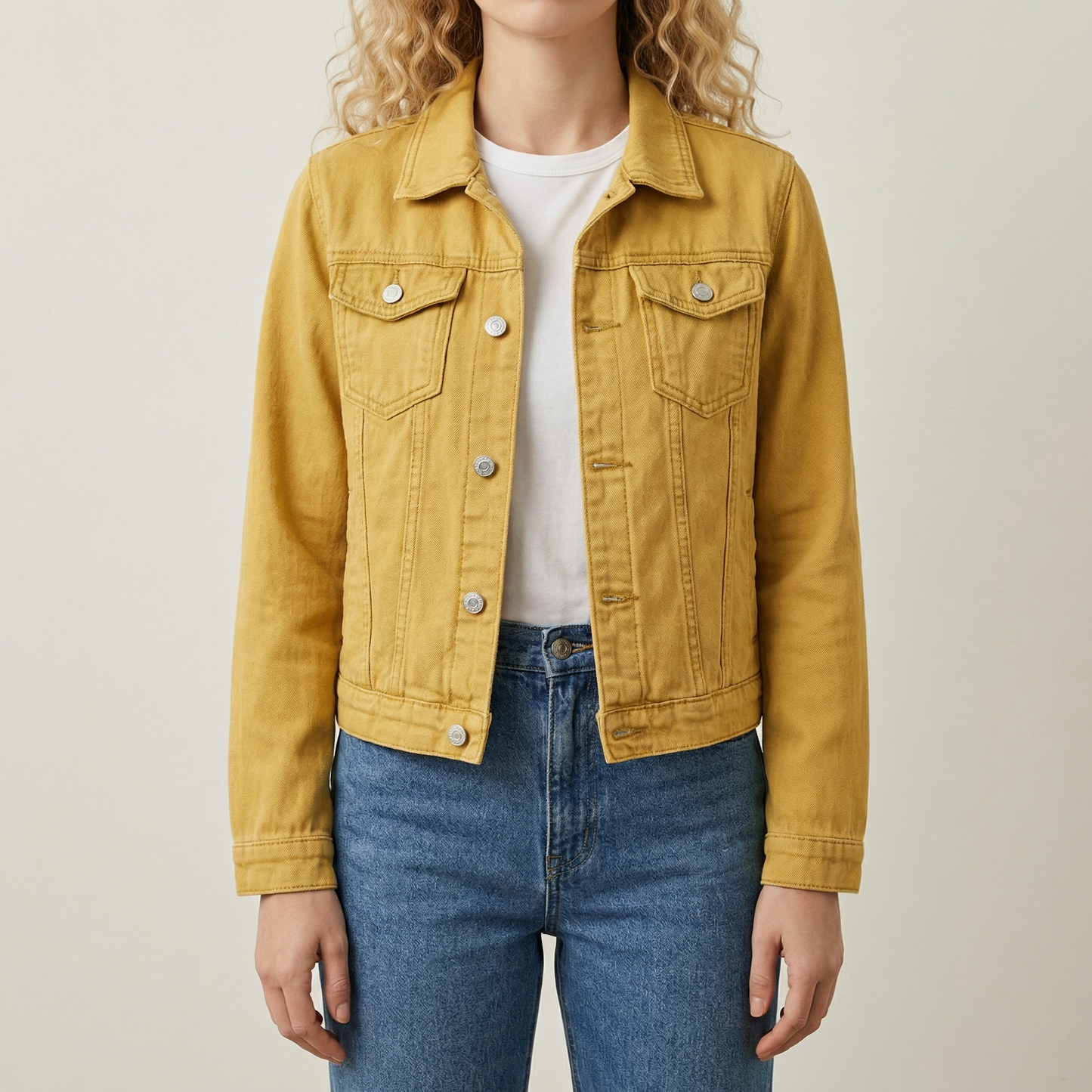 Veste en Denim Col Revers Poches Poitrine pour Femme