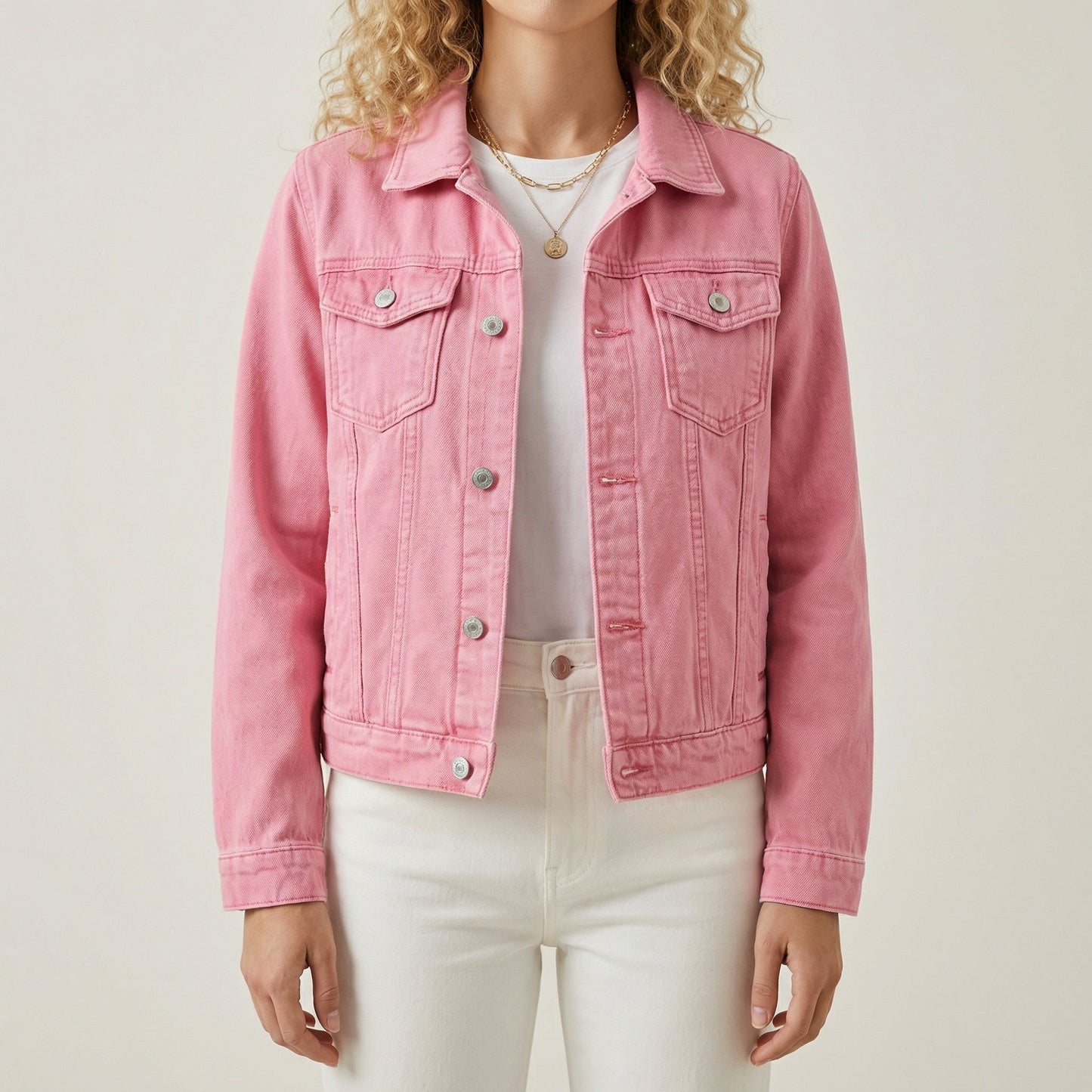 Veste en Denim Col Revers Poches Poitrine pour Femme