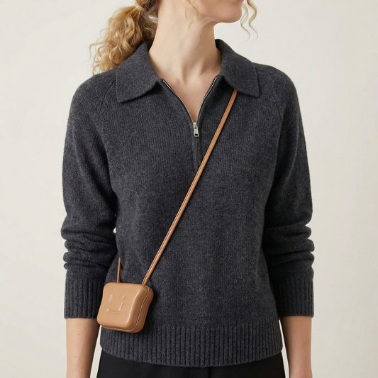 Pull Demi-Zip Col Polo en Coton pour Femme