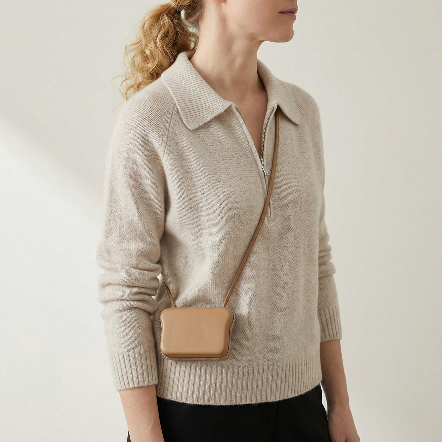 Pull Demi-Zip Col Polo en Coton pour Femme