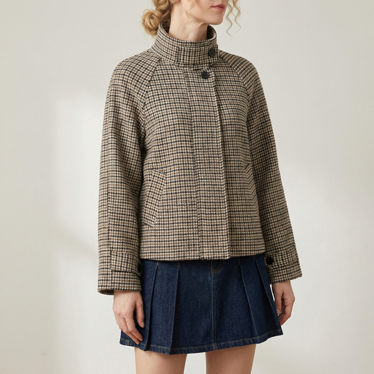 Manteau à Carreaux Double Boutonnage pour Femme