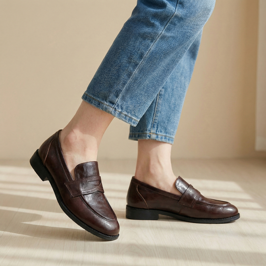 Mocassins en Cuir Style Rétro pour Femme