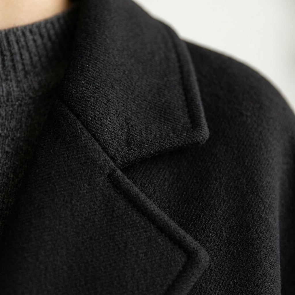 Manteau en Laine Ceinturé Col Cranté pour Femme