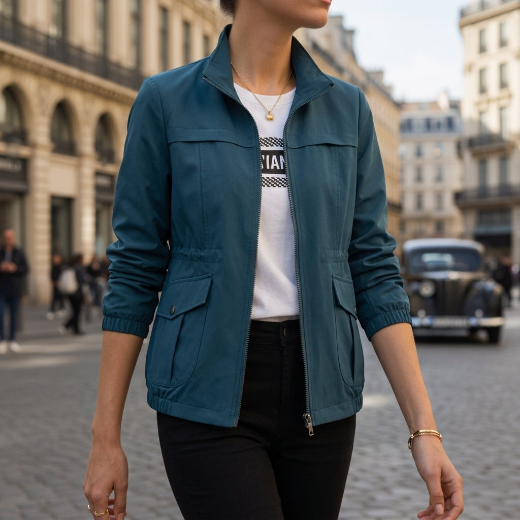 Veste Zippée Taille à Cordon pour Femme