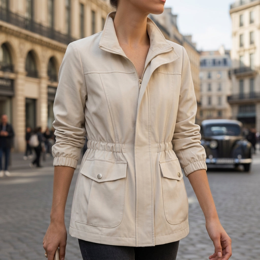Veste Zippée Taille à Cordon pour Femme