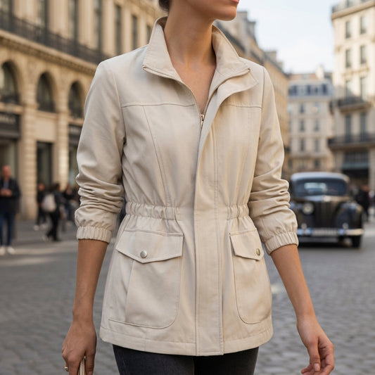 Veste Zippée Taille à Cordon pour Femme