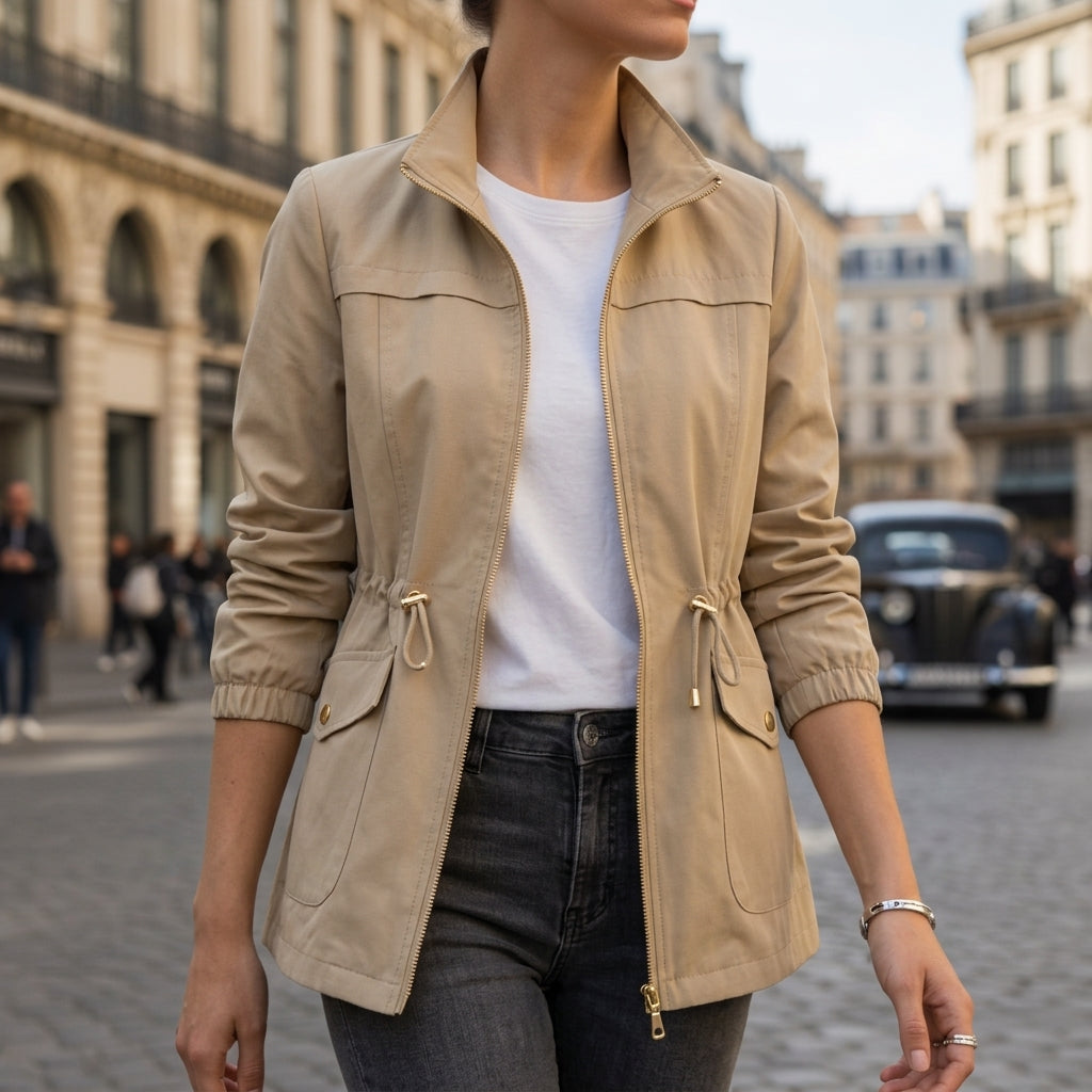 Veste Zippée Taille à Cordon pour Femme