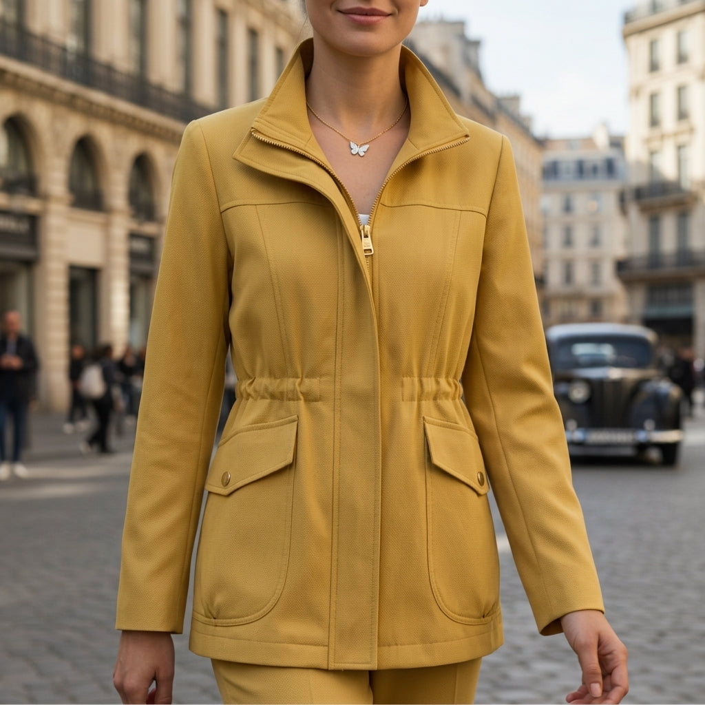 Veste Zippée Taille à Cordon pour Femme
