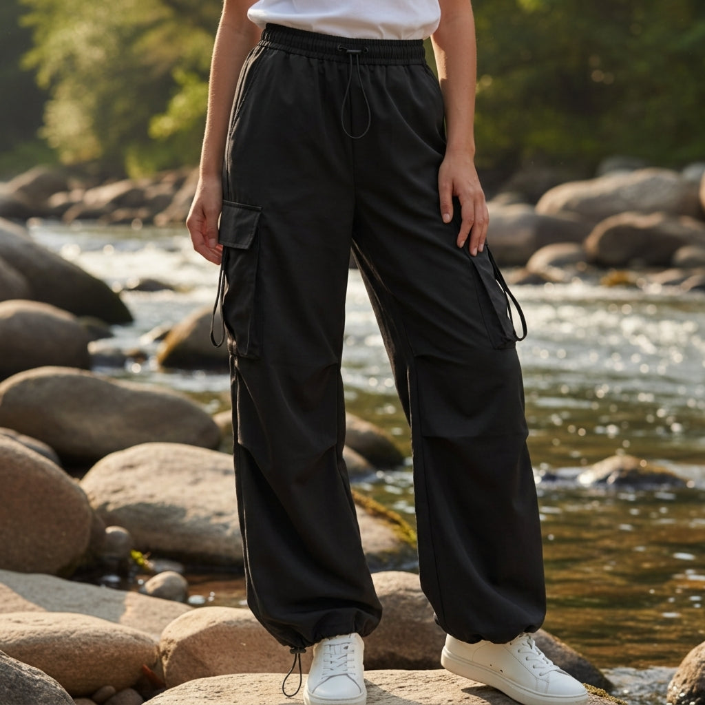 Pantalon Cargo Jambe Large Cordon de Serrage pour Femme