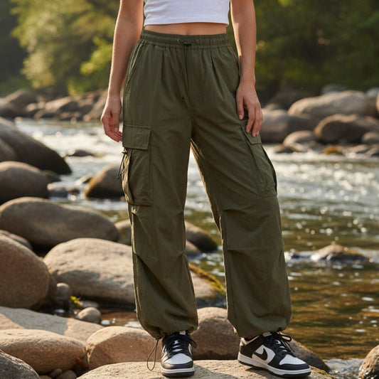 Pantalon Cargo Jambe Large Cordon de Serrage pour Femme