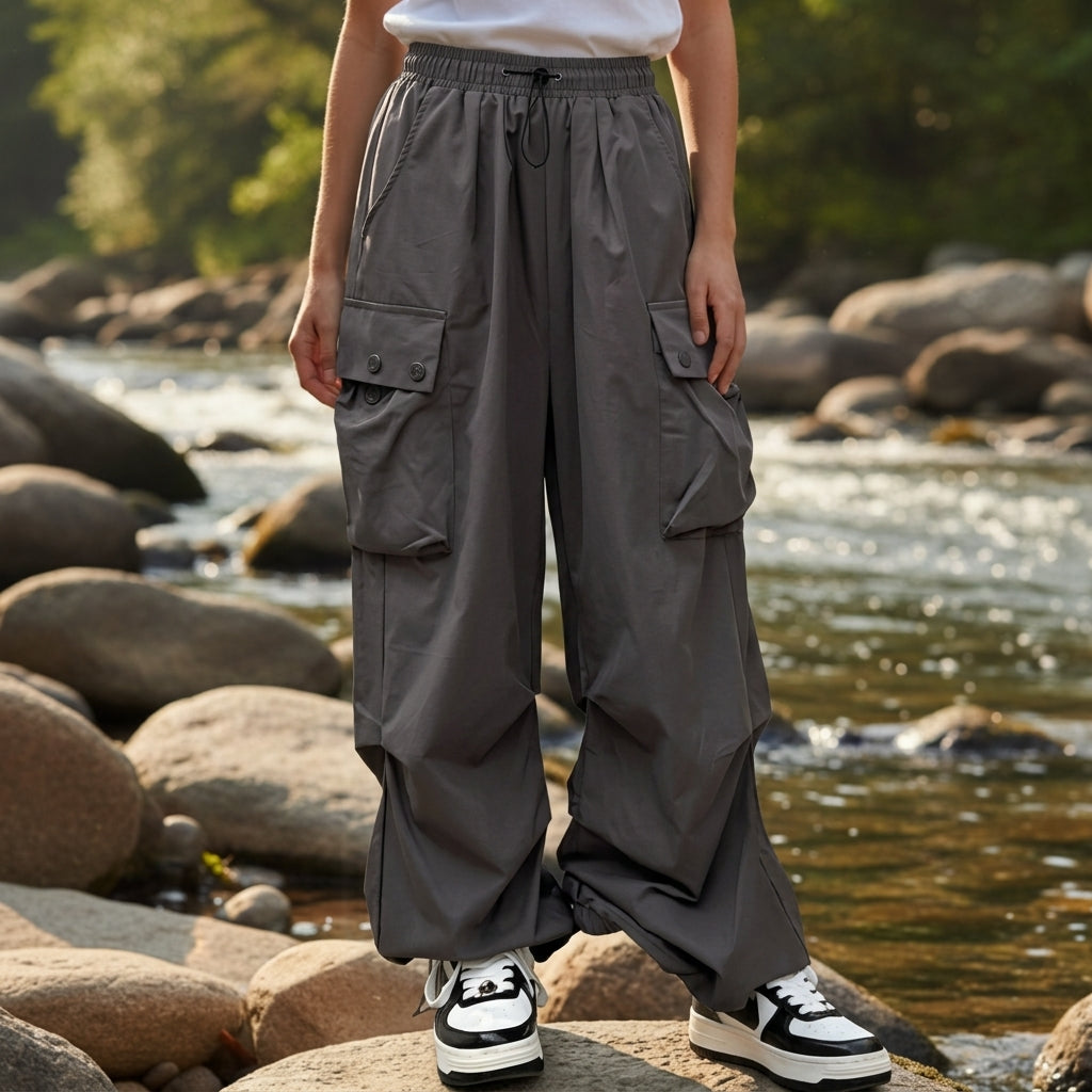Pantalon Cargo Jambe Large Cordon de Serrage pour Femme