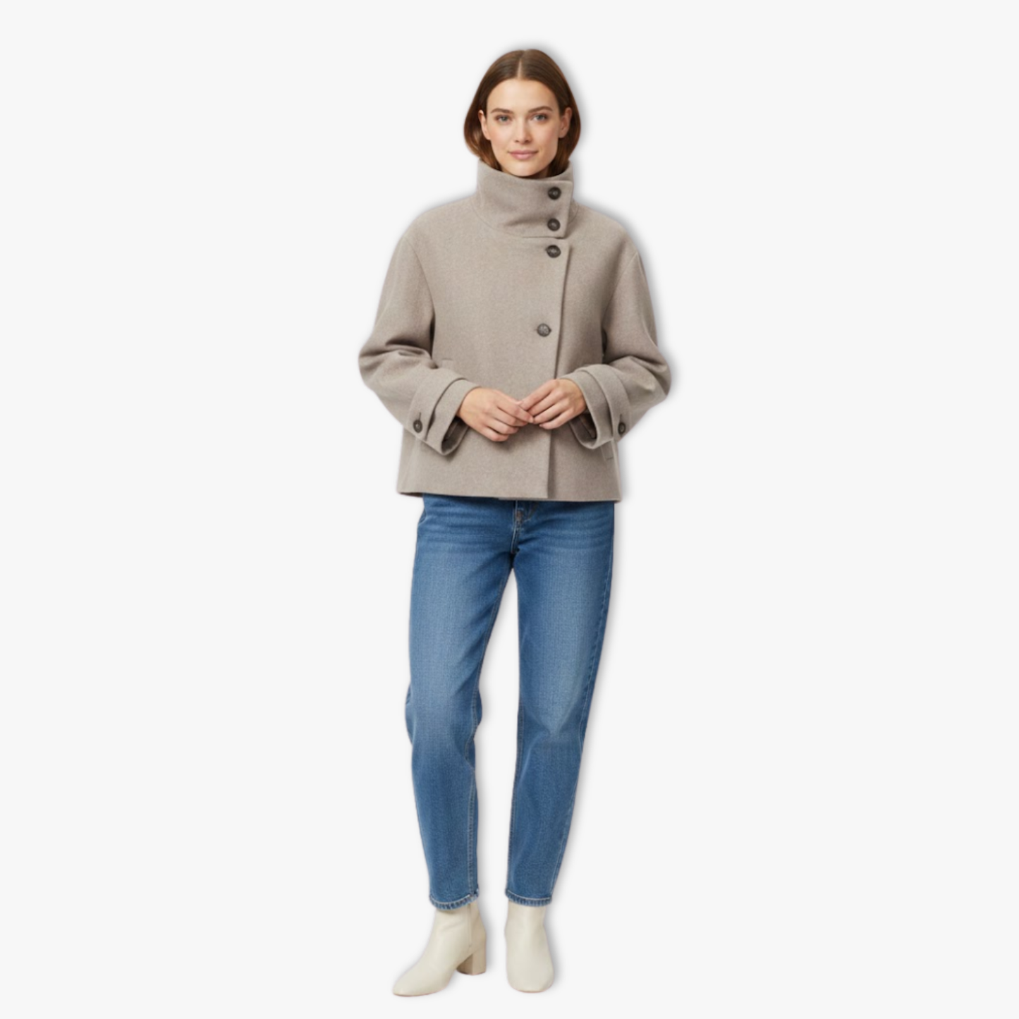 Manteau Ample Col Montant Détail Boucle pour Femme