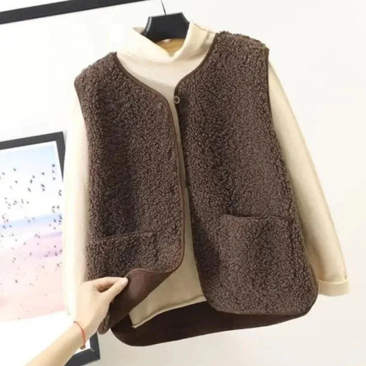 Gilet Sans Manches Boutonné Coupe Ajustée pour Femme